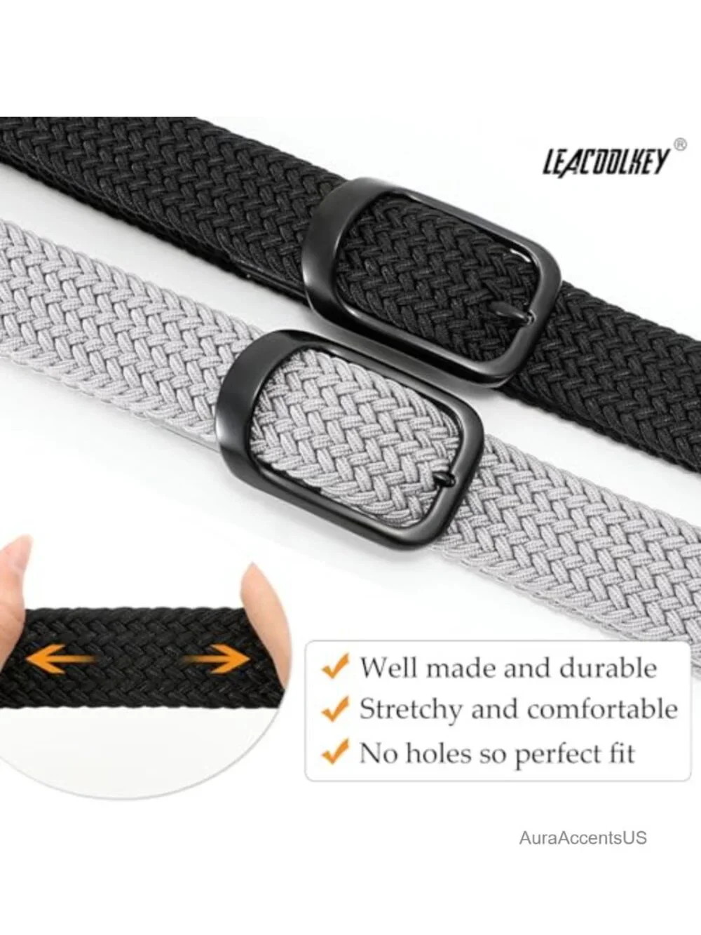 Stretch Elastic Woven Braided Belt Men's Casual Golf Belt No Holes